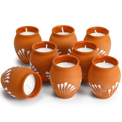 Nuanchu Mexican clay candles with cantaritos patterns for vintage decor and ambiance.