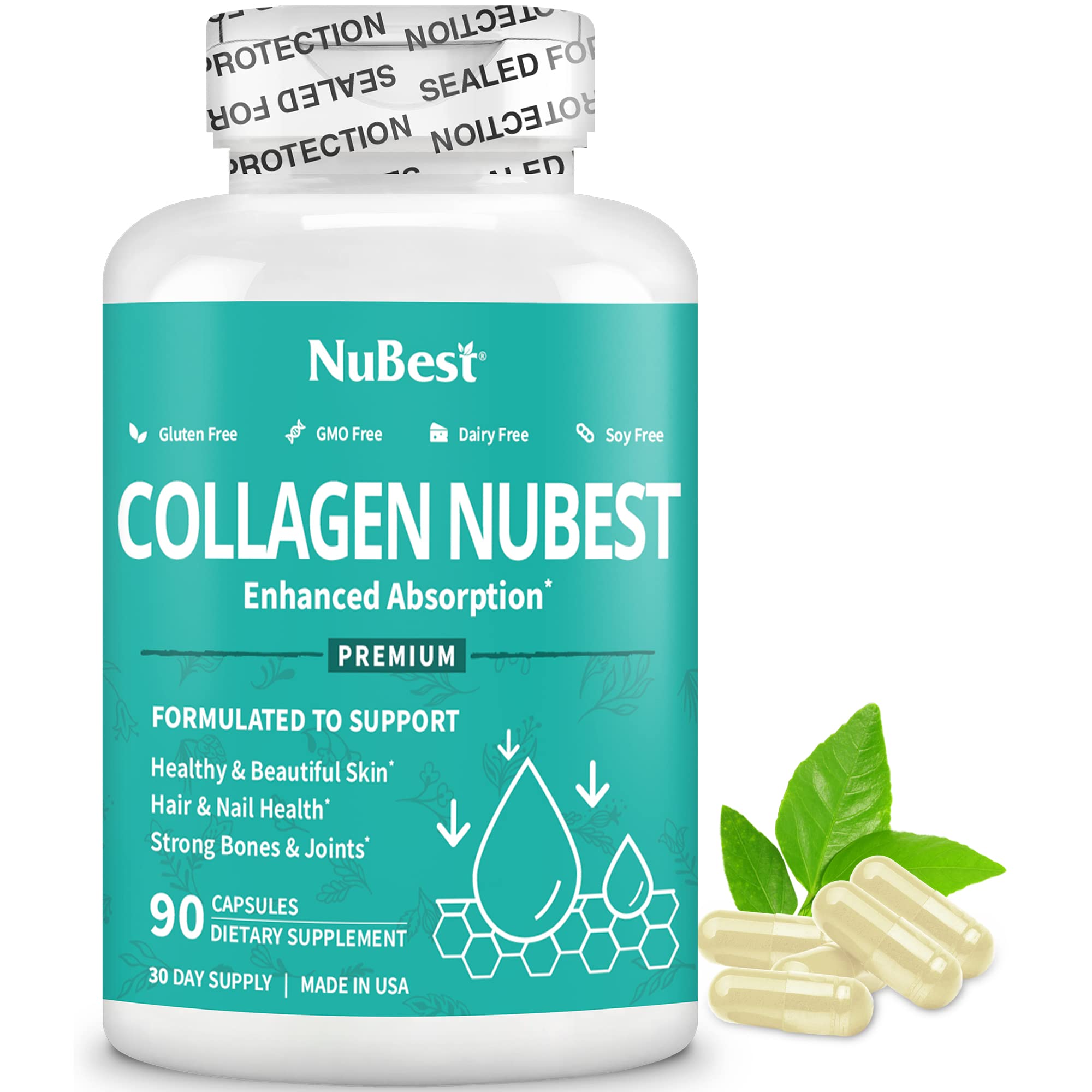 NuBest collagen bottle showing USA Made badge signals quality