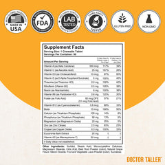NuBest Doctor Taller Kids chewable tablets grape close-up highlights a kid-friendly texture.
