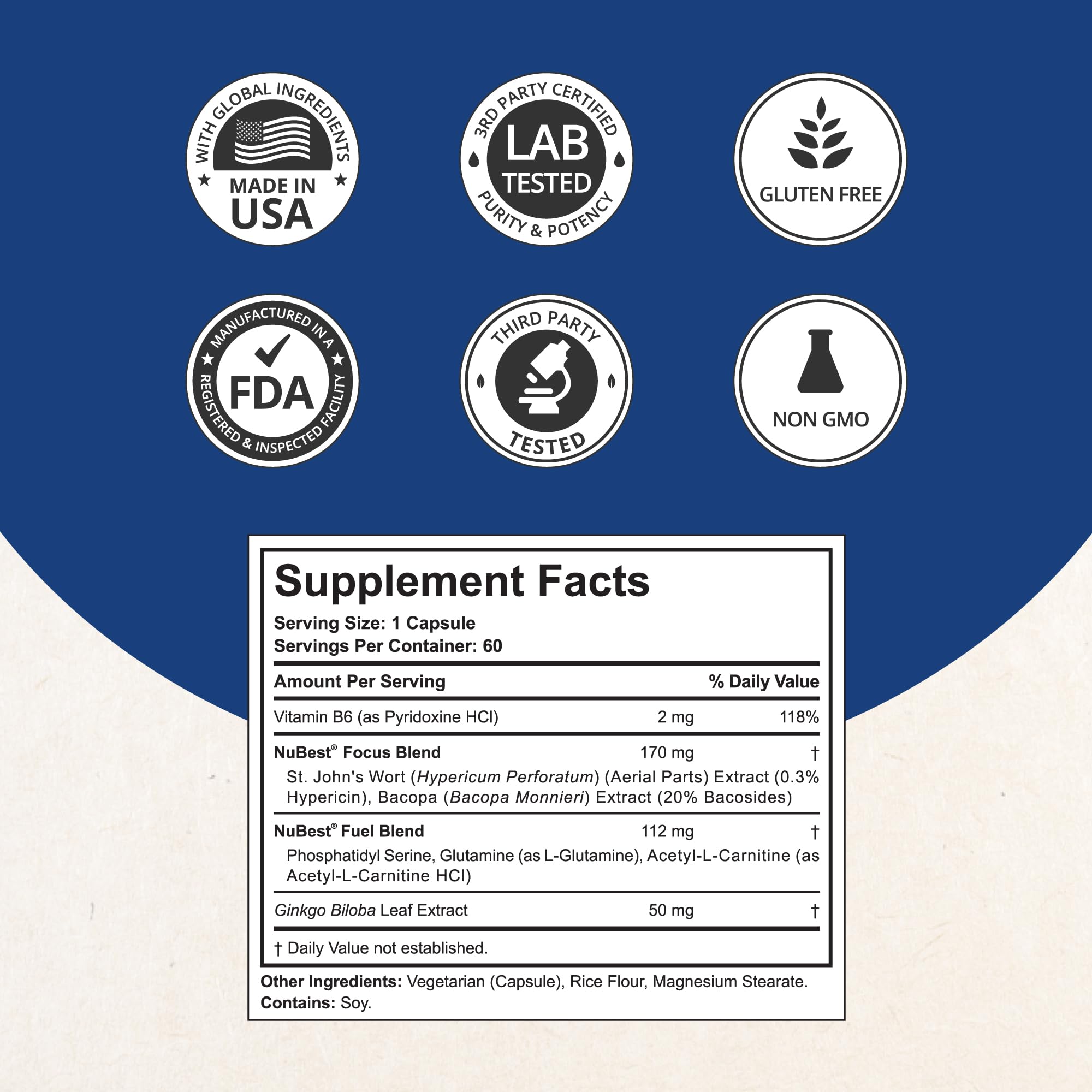 NuBrain Ginkgo Biloba visual emphasizes memory and concentration benefits