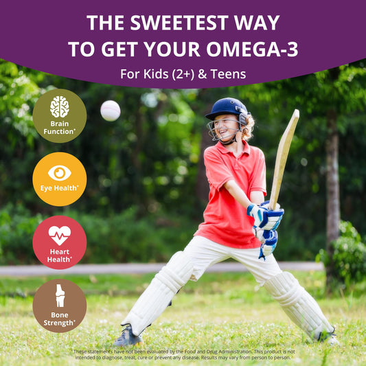 NuBest Omega-3 Gummies teens study-time scene highlighting focus and memory support.