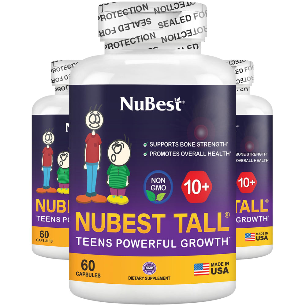 NuBest Tall 10+ bottle on table, a trusted option for growing kids.