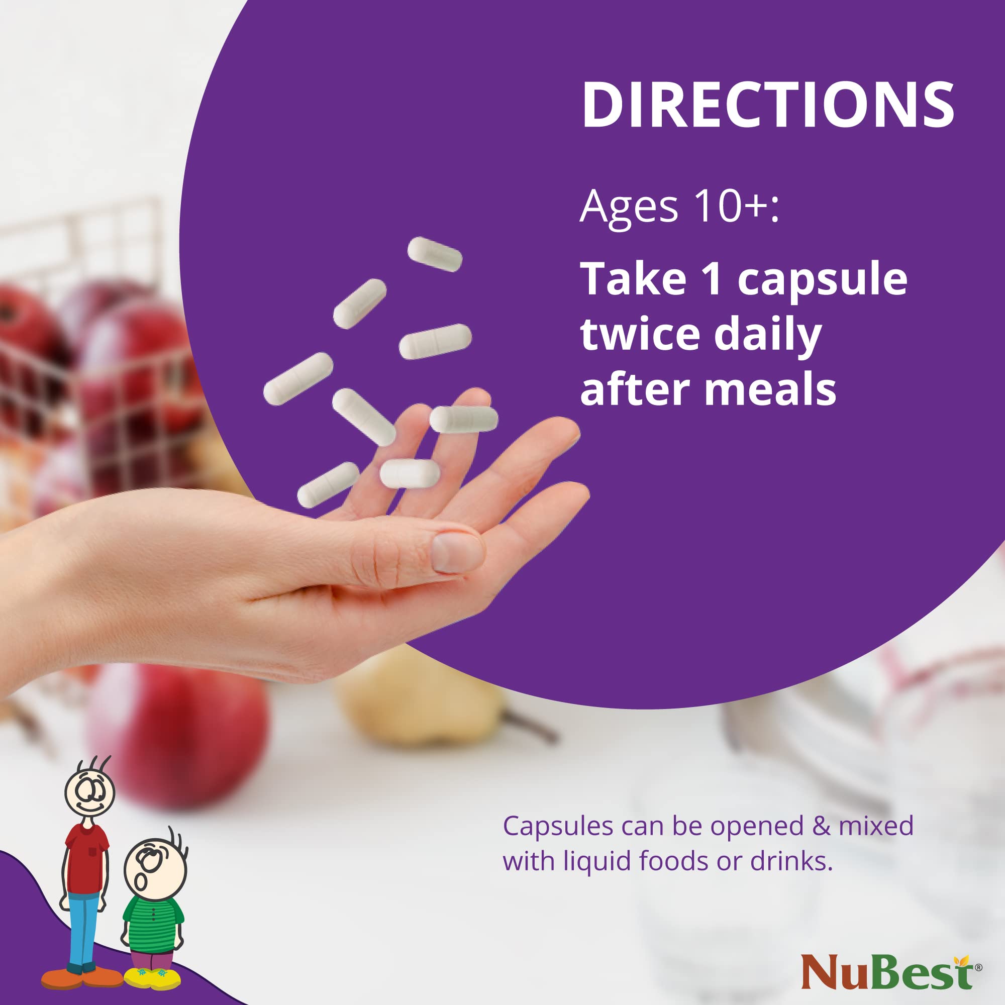 Child taking NuBest Tall 10+ tablet as part of daily routine.