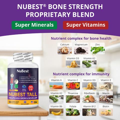 NuBest Tall Kids chewable-tablets: kid-friendly multivitamins for balanced nutrients.