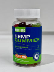 Close-up of Nubetong gummies bottle highlighting organic extract