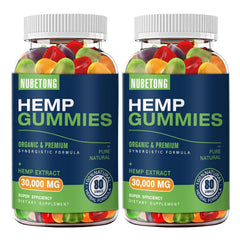Nubetong hemp gummies bottle with tropical flavor for daily calm and balance
