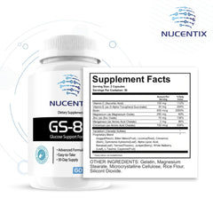 Nucentix GS-85-60 bottle side, compact daily supplement for busy routines.