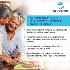 Nucentix GS-85-60 label closeup, highlighting natural vitamins, minerals and herbal extracts.