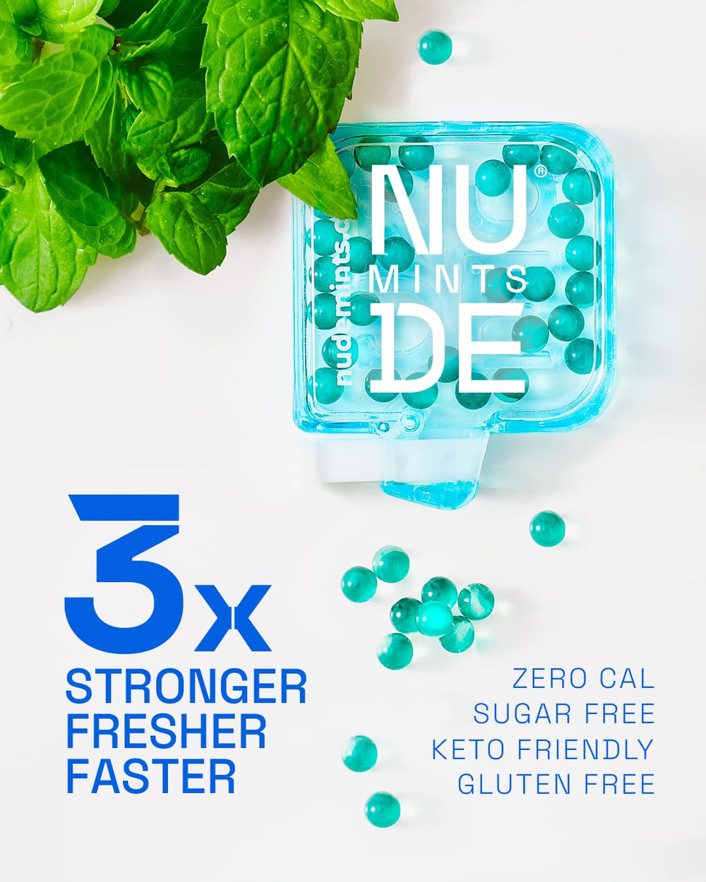 NUDE MINTS closeup capsules reveal dual-action design for instant mint and sustained freshness