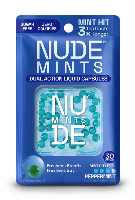NUDE MINTS dual-action bottle shows long-lasting breath freshness for daily use