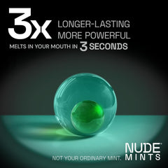 NUDE MINTS sleek packaging design on counter for modern oral care.