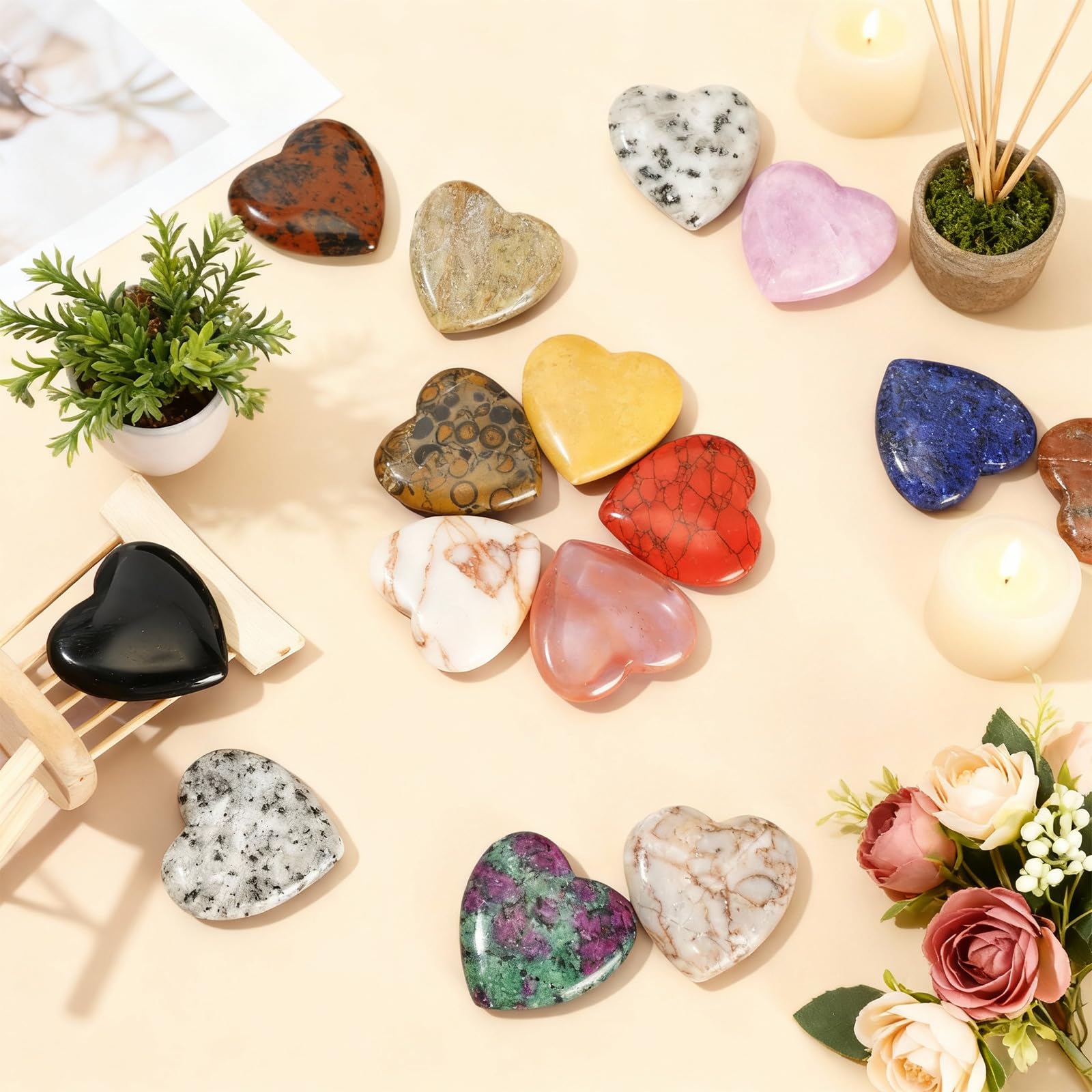 Nuenen multi color rose quartz heart for DIY and styling