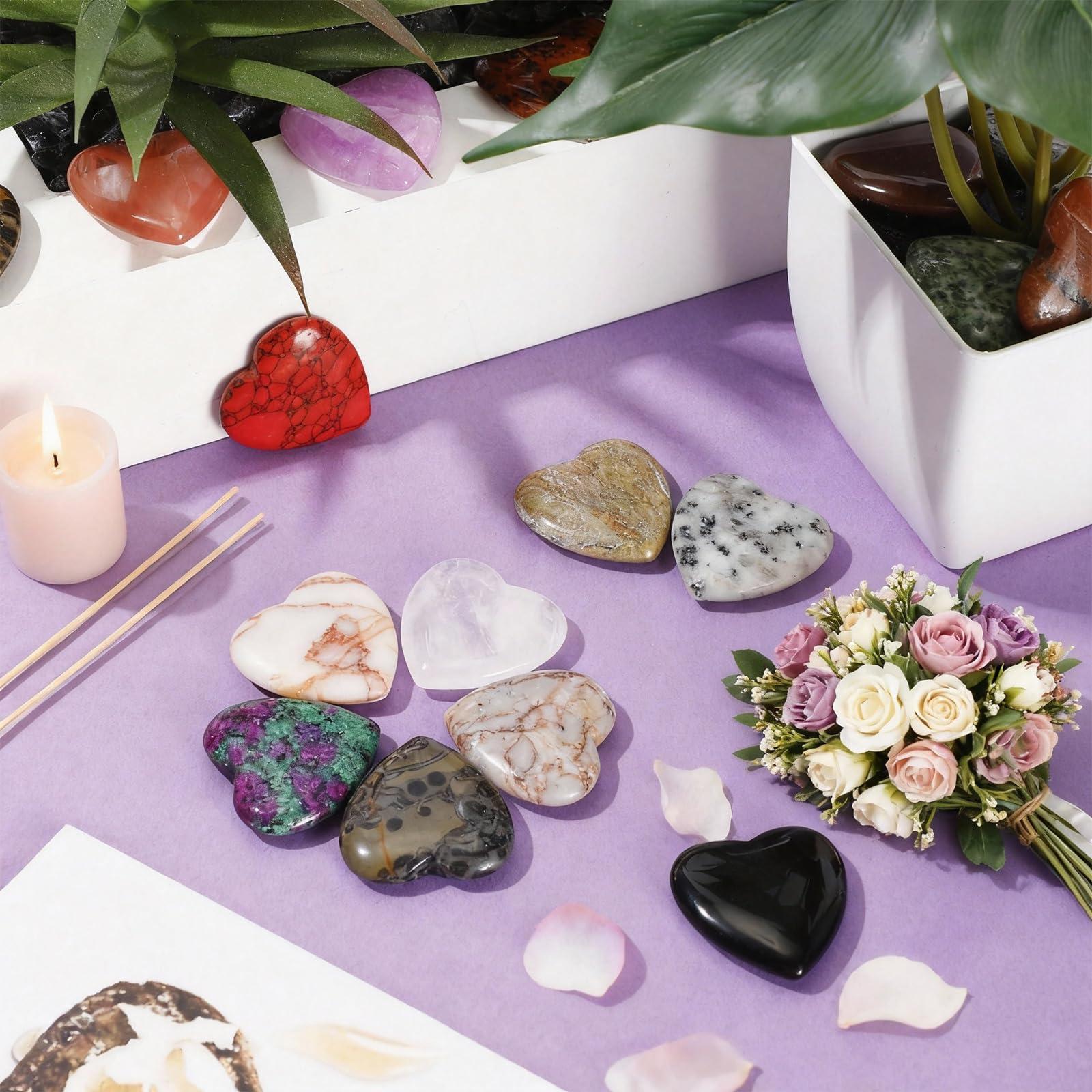 Nuenen rose quartz heart pieces for Valentines style accents