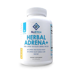 NuEthix Adrena+ bottle front view for convenient adrenal support on busy days.