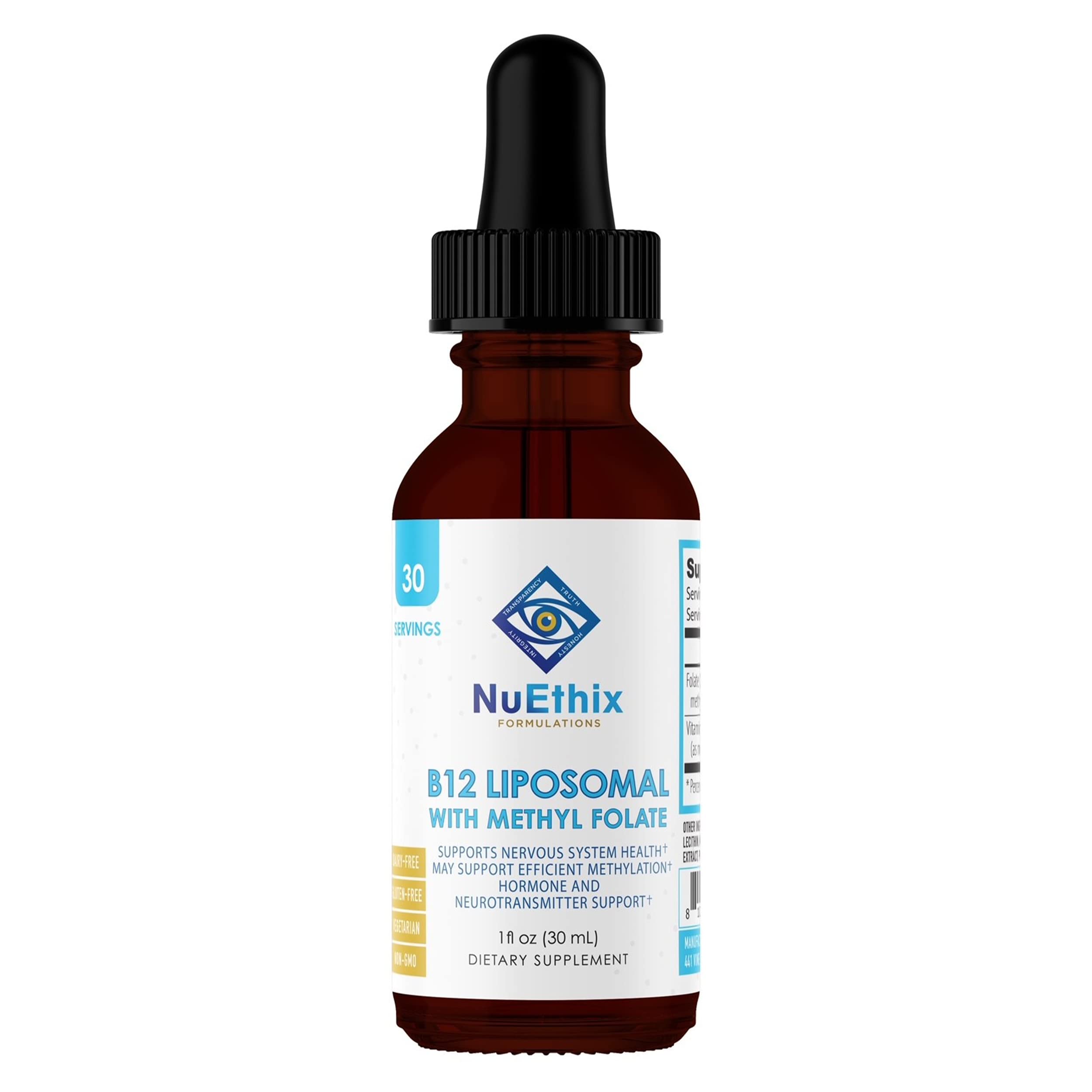 NuEthix B12 Liposomal bottle highlighting energy support potential.