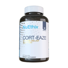 NuEthix Cort-Eaze bottle front with capsules for cortisol balance and calm