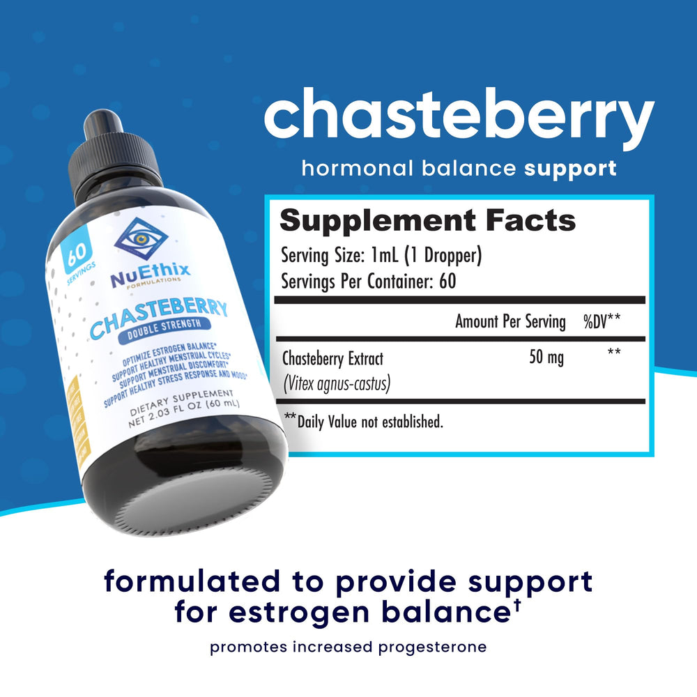 NuEthix Formulations Chasteberry dropper-doser for convenient sublingual dosing.