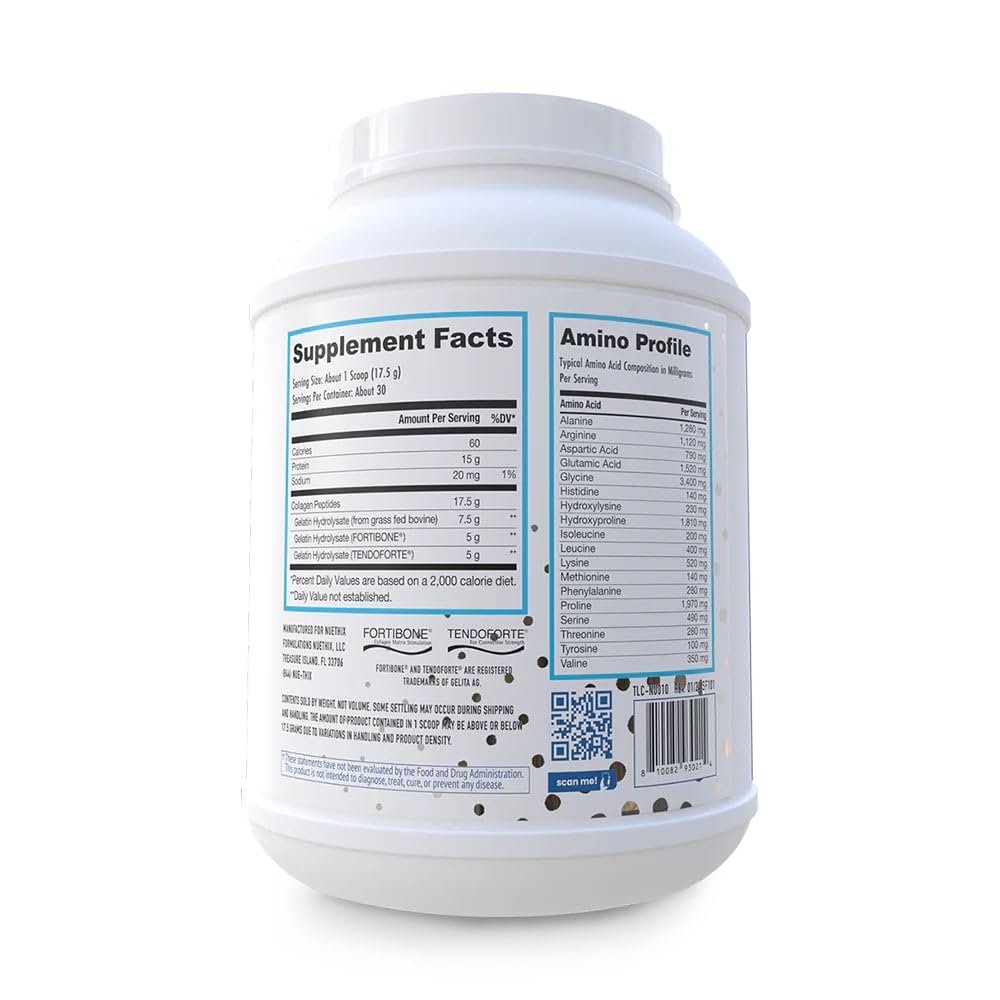 NuEthix Nu-Youth Collagen scoop-glass shows convenient daily protein addition.