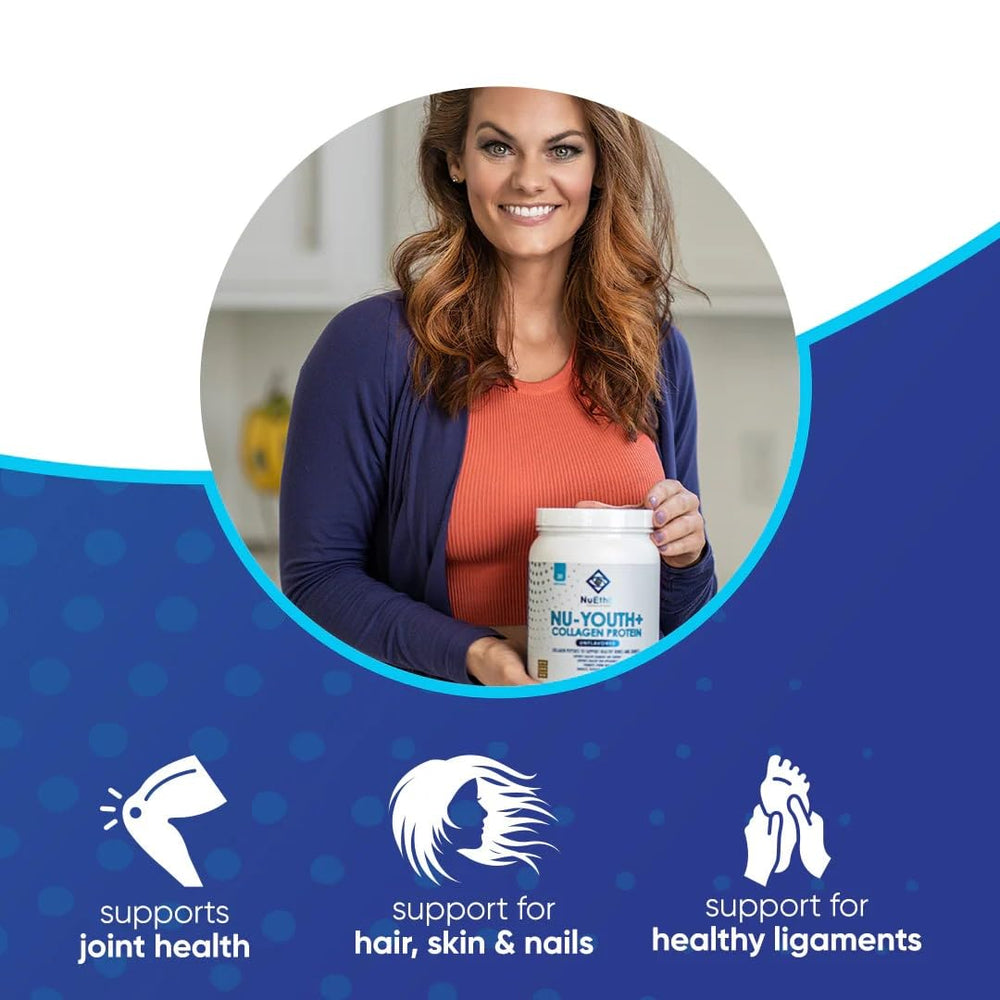 NuEthix Nu-Youth Collagen smoothie image suggests a simple protein boost.