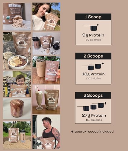 Nutrition label on Dreamy Chocolate powder showing low calories and amino acids
