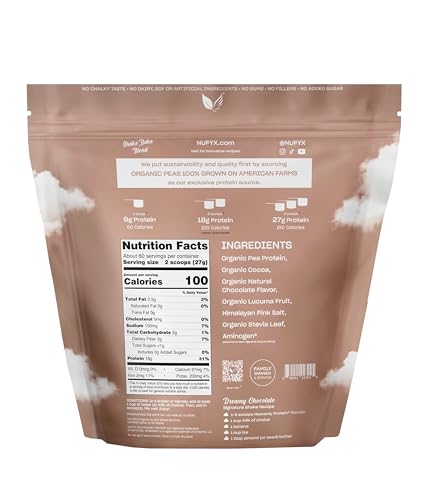 NUFYX Heavenly Protein Powder scoop dispensing into a shaker for a quick breakfast