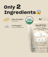 NUFYX label shows USDA Organic, vegan, gluten-free certification.