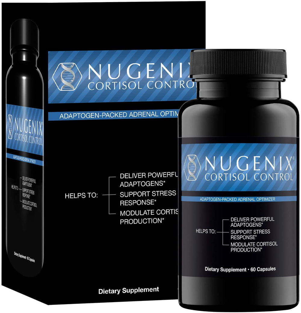 Nugenix Cortisol Control Sensoril-Relora capsule highlights potent stress support ingredients.