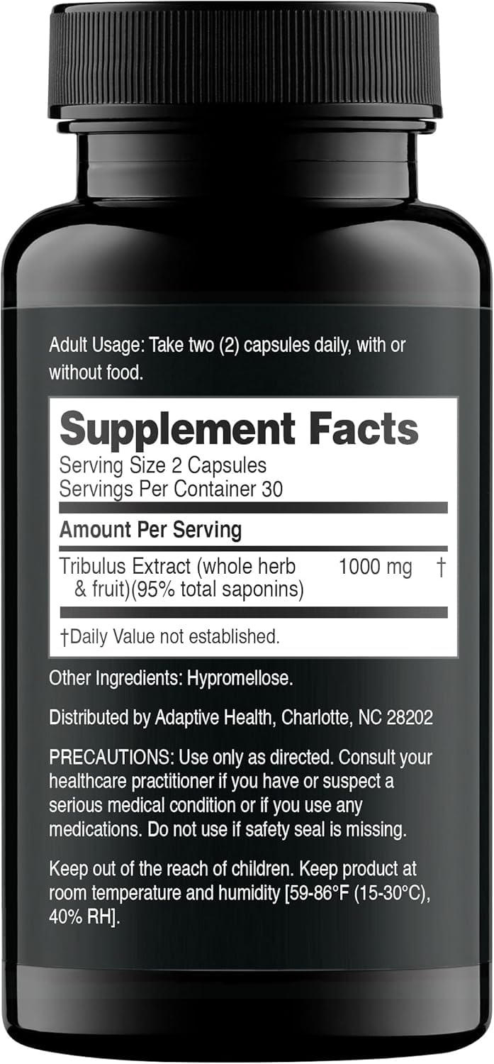 Close-up of Nugenix Tribulus capsules highlighting 1000mg per dose for daily use.