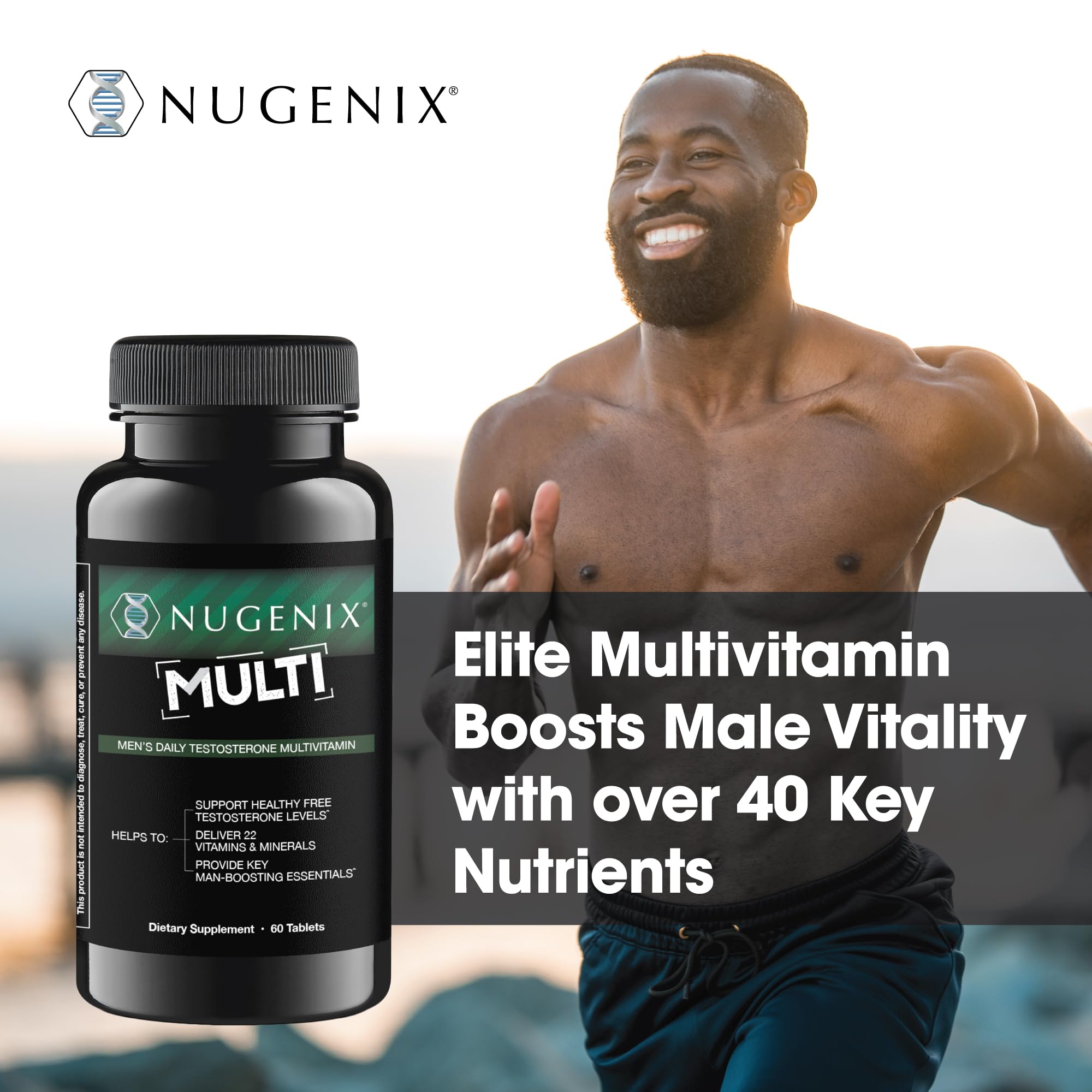 Nugenix label close-up displaying 19 vitamins and minerals.