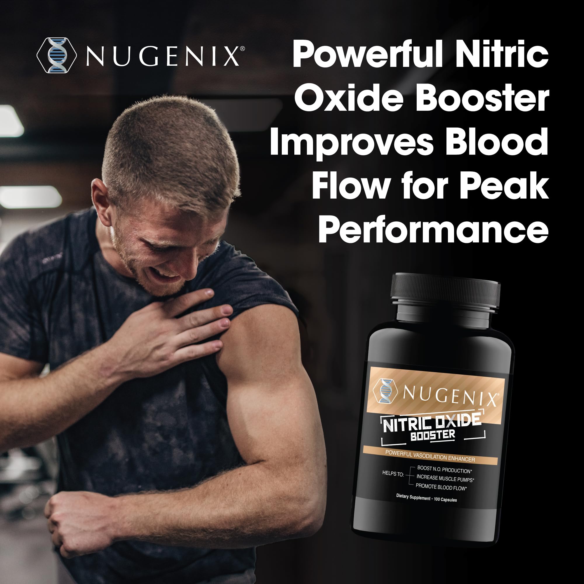 Nugenix Nitric Oxide Booster imagery of L-Arginine and L-Citrulline for NO support