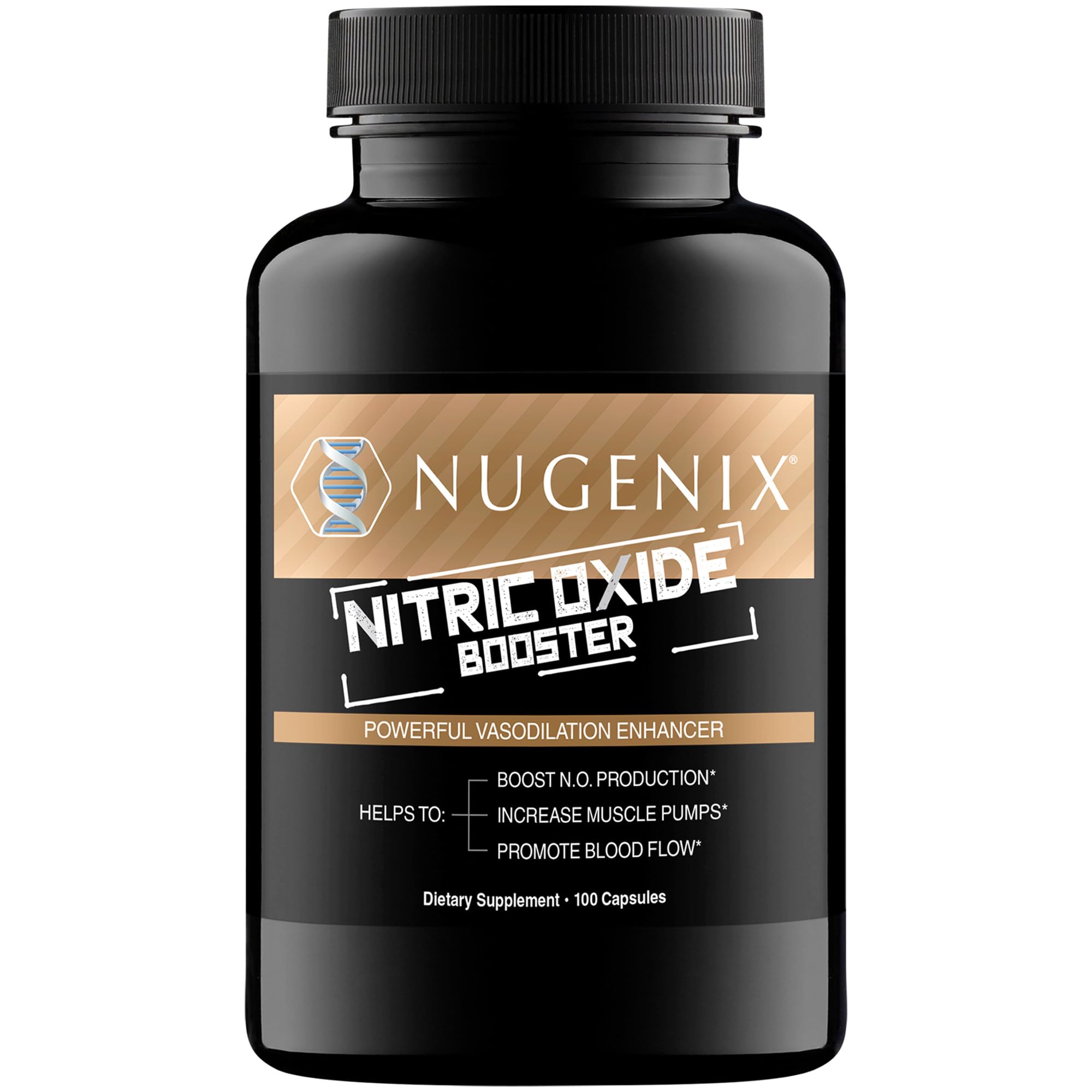 Nugenix Nitric Oxide Booster bottle front showing athletic branding for workouts