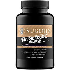 Nugenix Nitric Oxide Booster bottle front showing athletic branding for workouts
