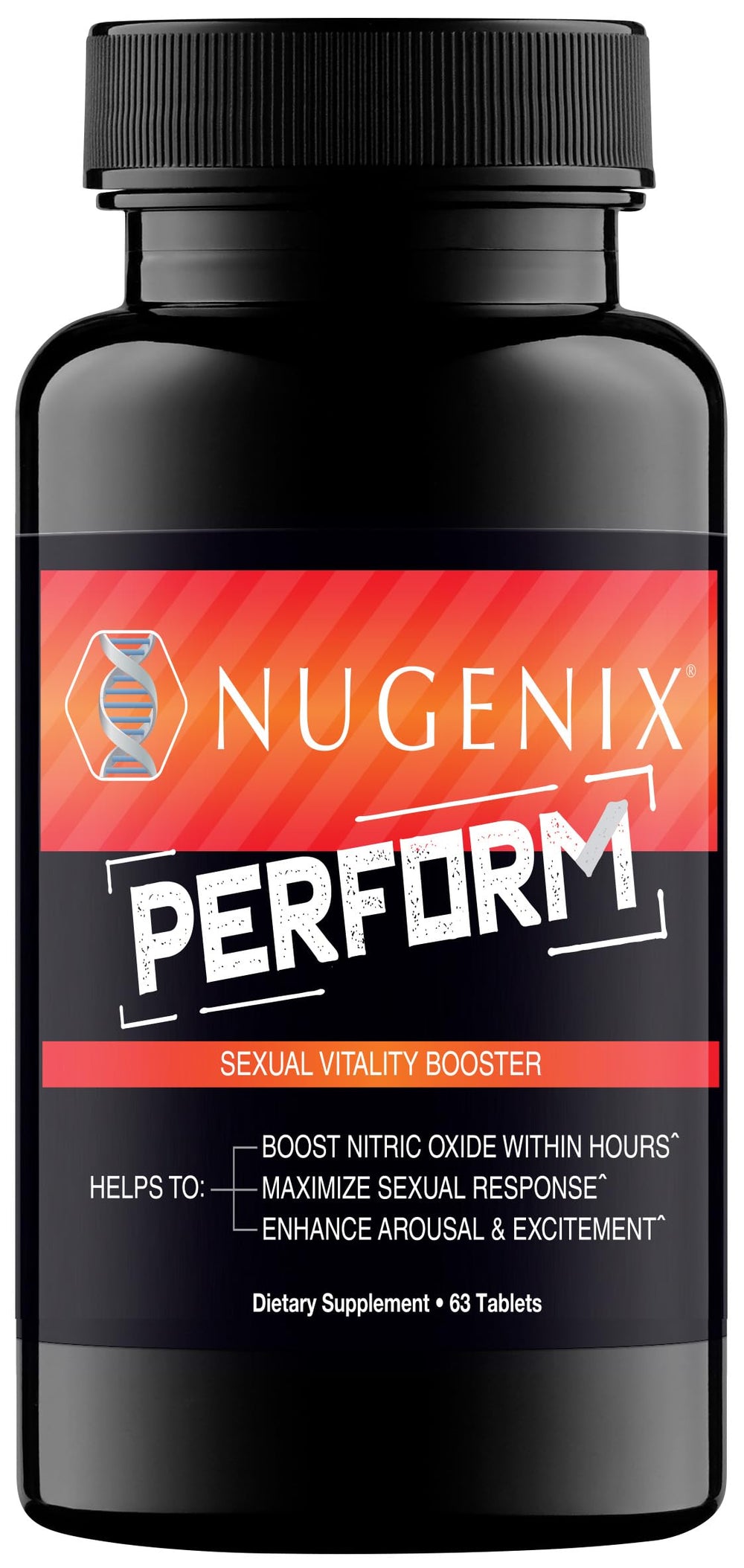 Nugenix Perform bottle front view showing nitric oxide support for stamina