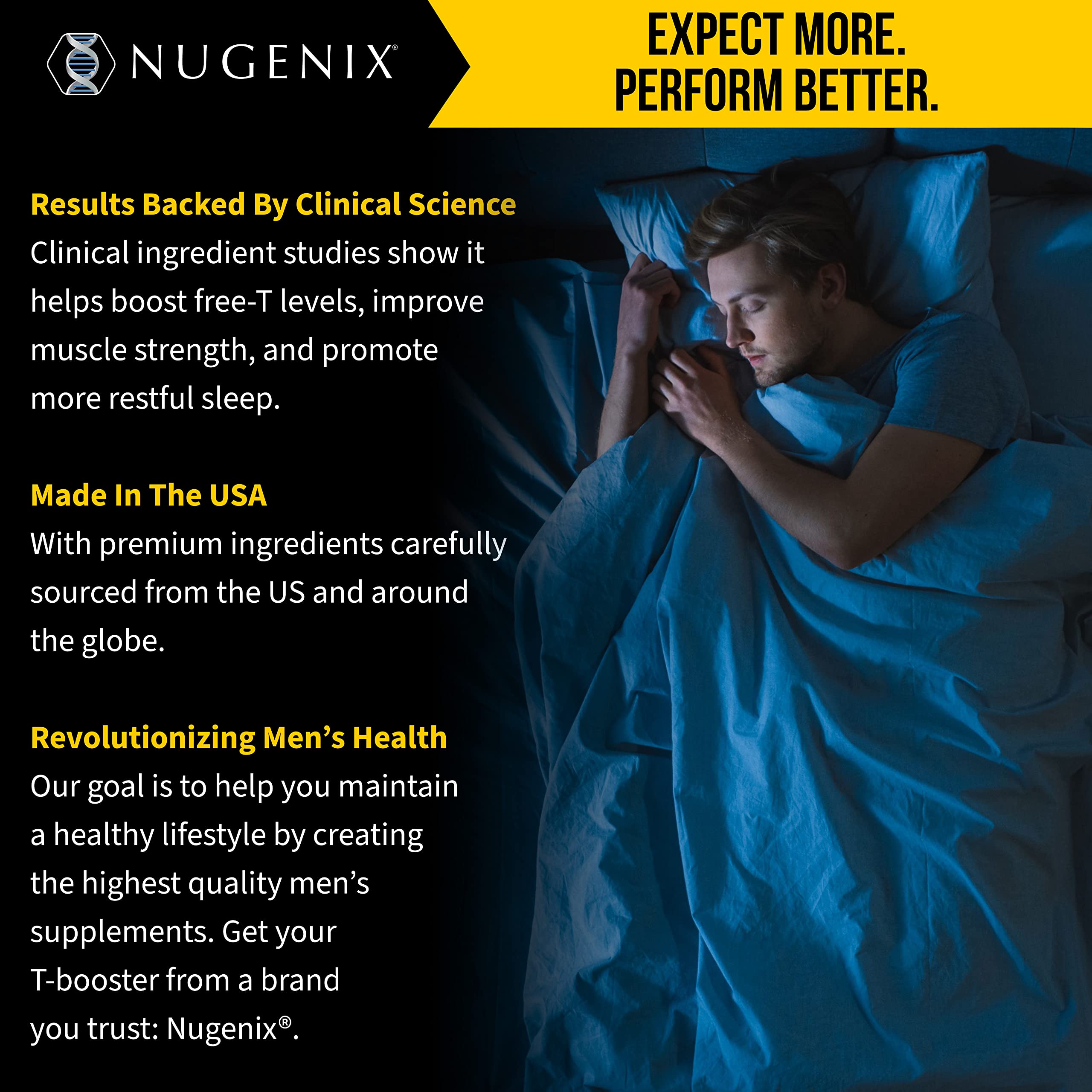 Dimly lit bedroom scene with Nugenix PM ZMA for nighttime recovery