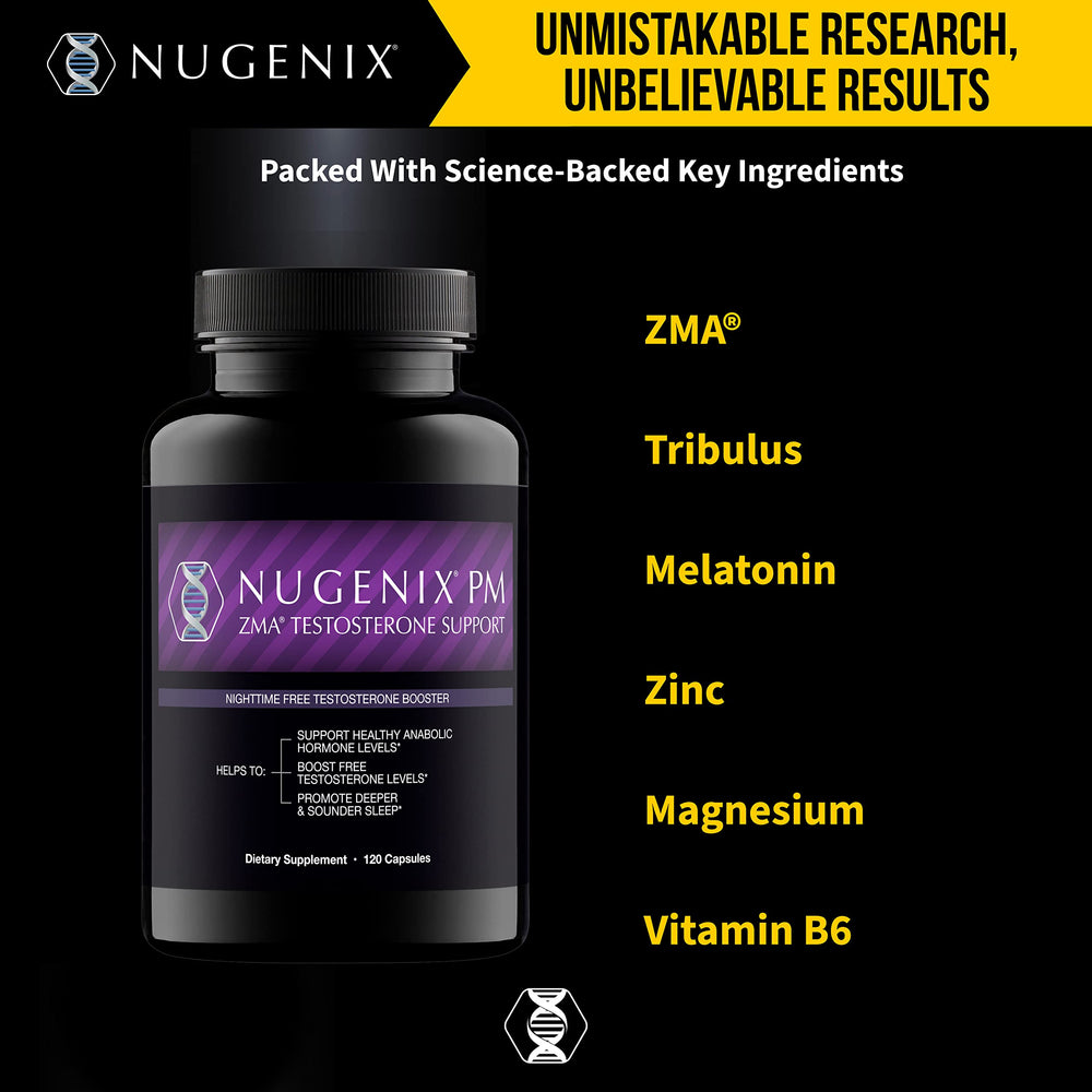 Nugenix PM ZMA packaging highlighting quality controls and purity