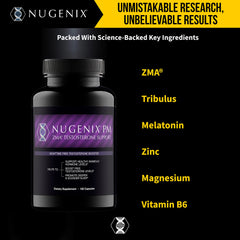Nugenix PM ZMA packaging highlighting quality controls and purity