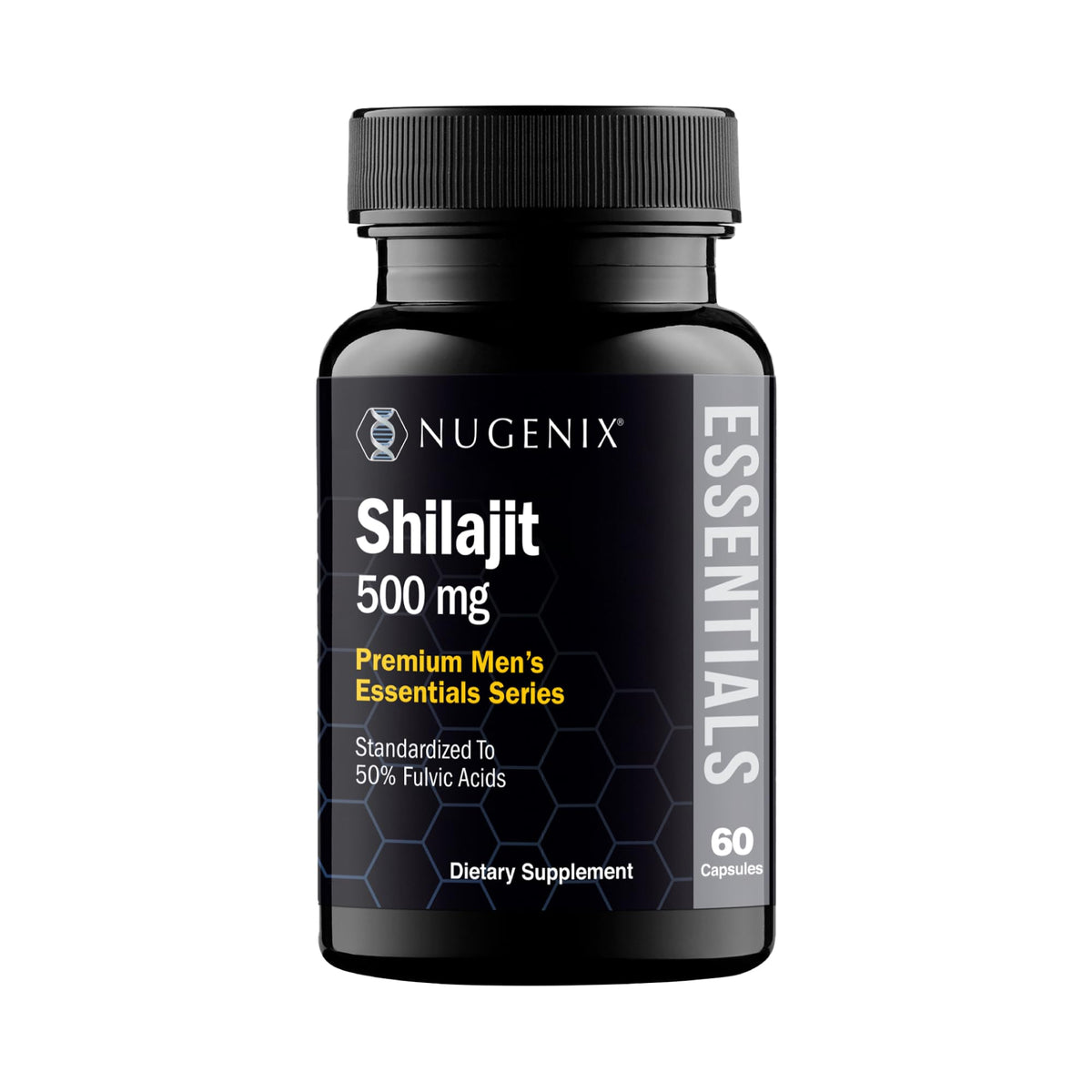 Nugenix Shilajit 500mg bottle showcasing potent Himalayan extract for daily vitality