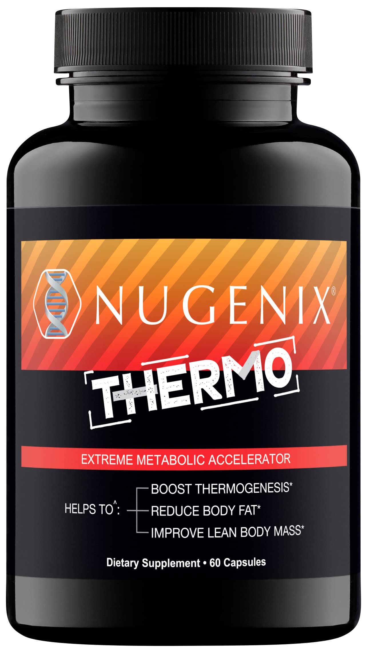 Nugenix Thermo bottle close-up highlighting sleek packaging and energy support.
