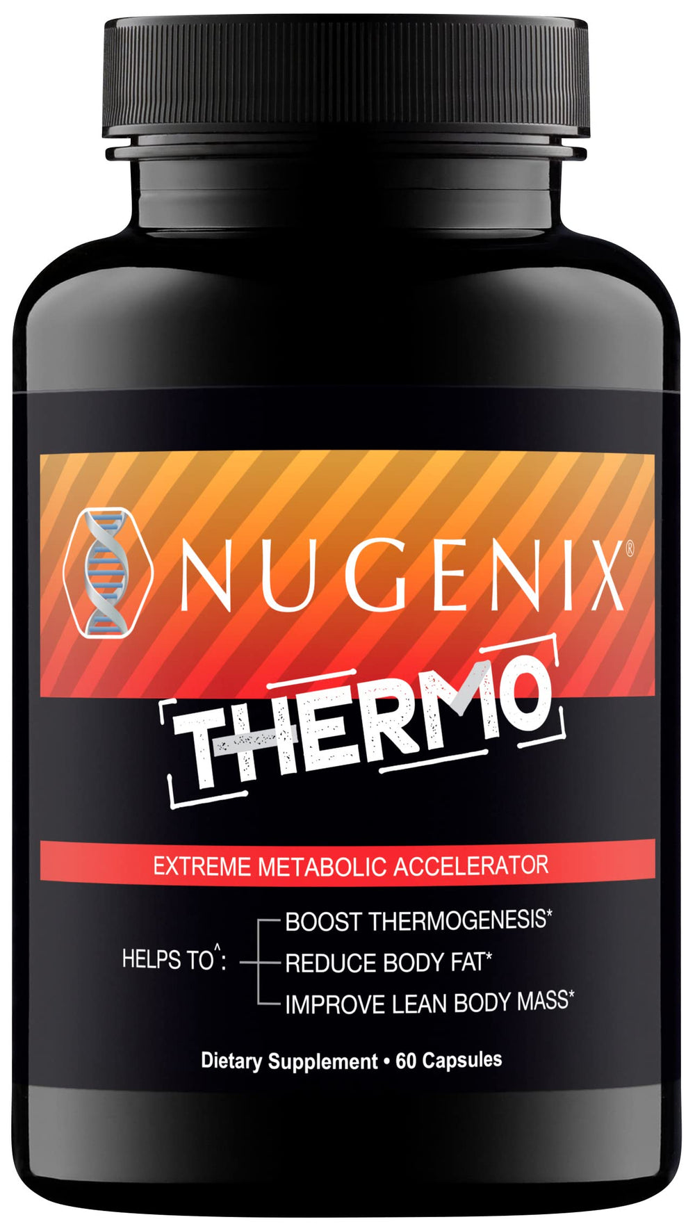 Nugenix Thermo bottle close-up highlighting sleek packaging and energy support.
