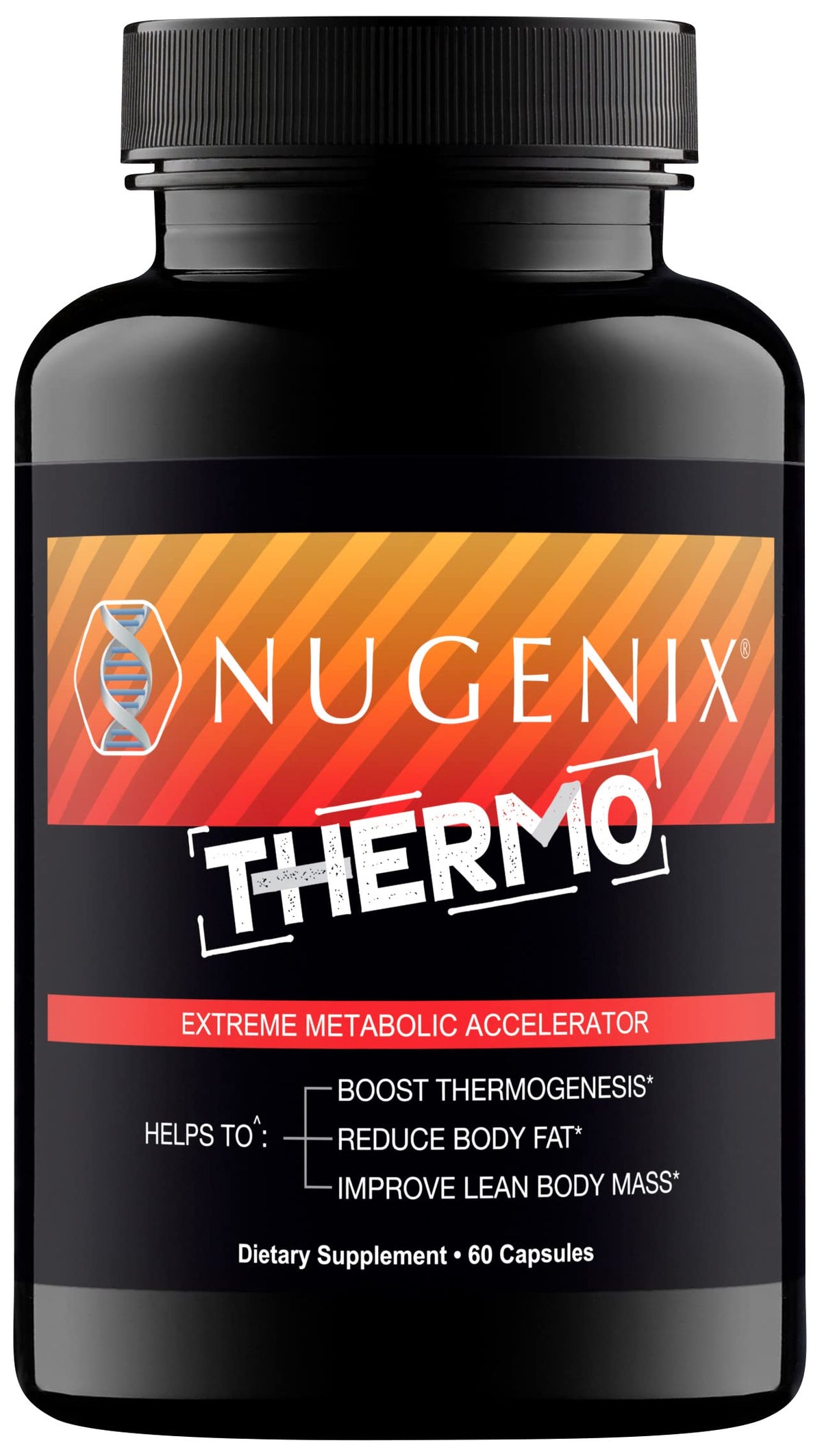 Nugenix Thermo bottle close-up highlighting sleek packaging and energy support.