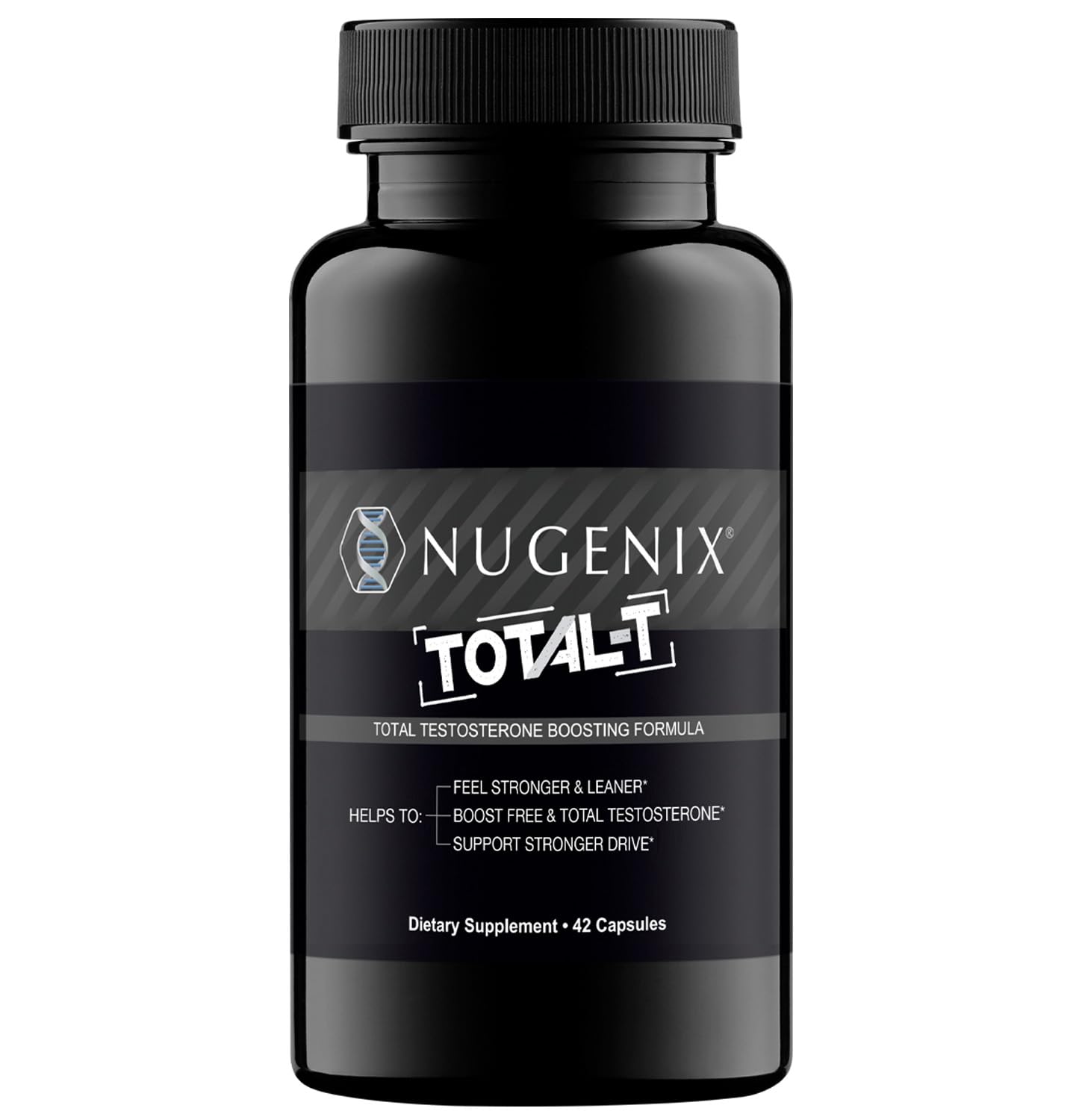 Nugenix Total-T bottle front showing bold packaging for daily testosterone support