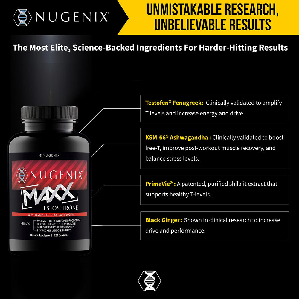 Nugenix Total-T Maxx pictured in gym setting with weights for workouts