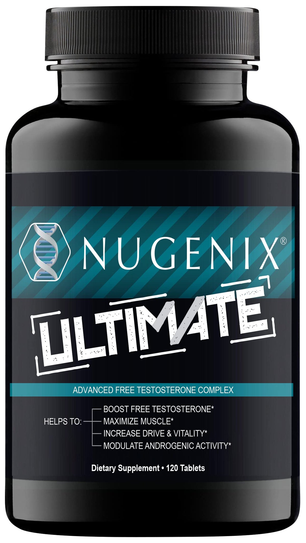 Nugenix Ultimate bottle front view highlighting premium formula for workouts.