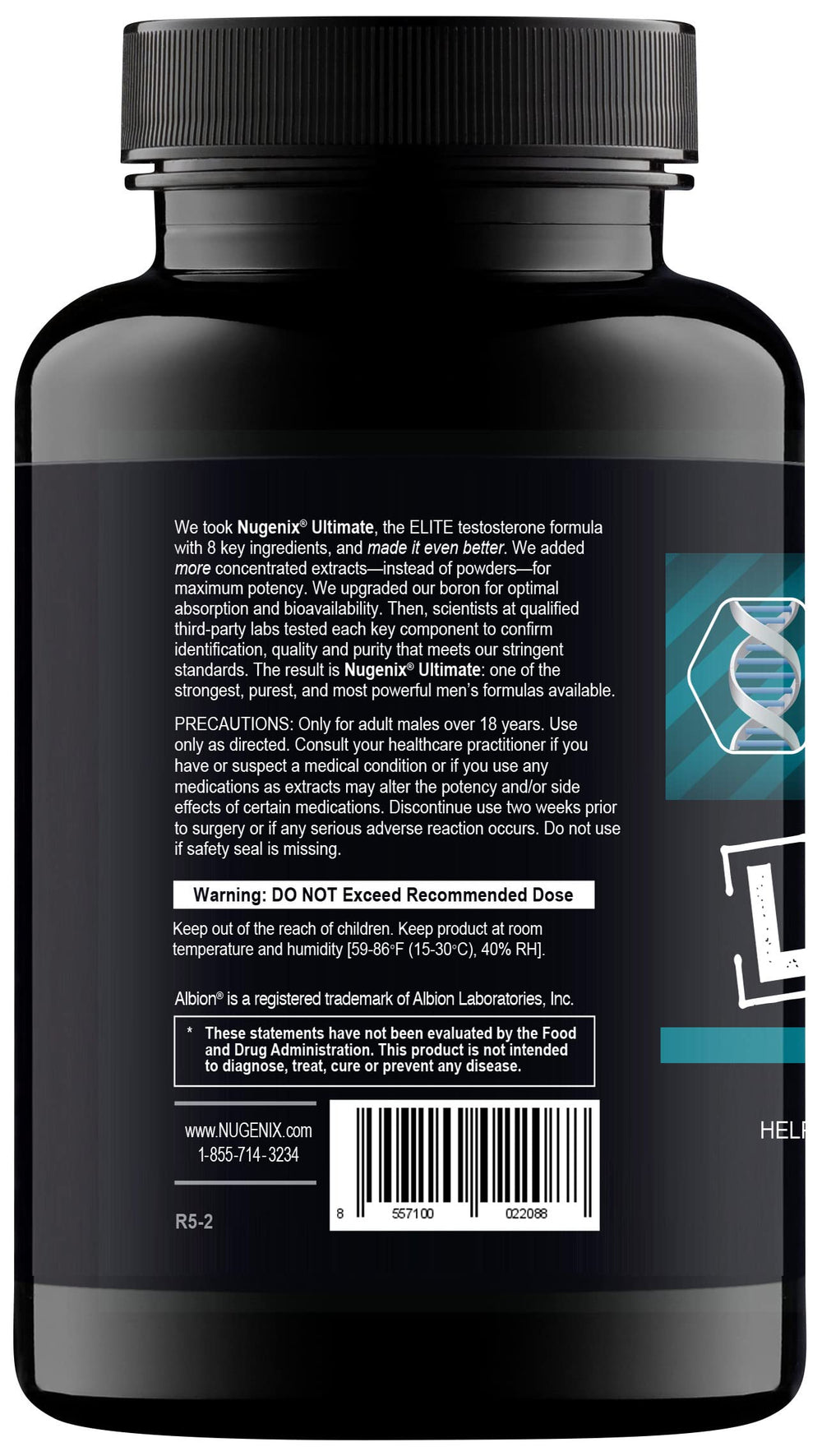 Nugenix Ultimate label detail showcasing quality ingredients.