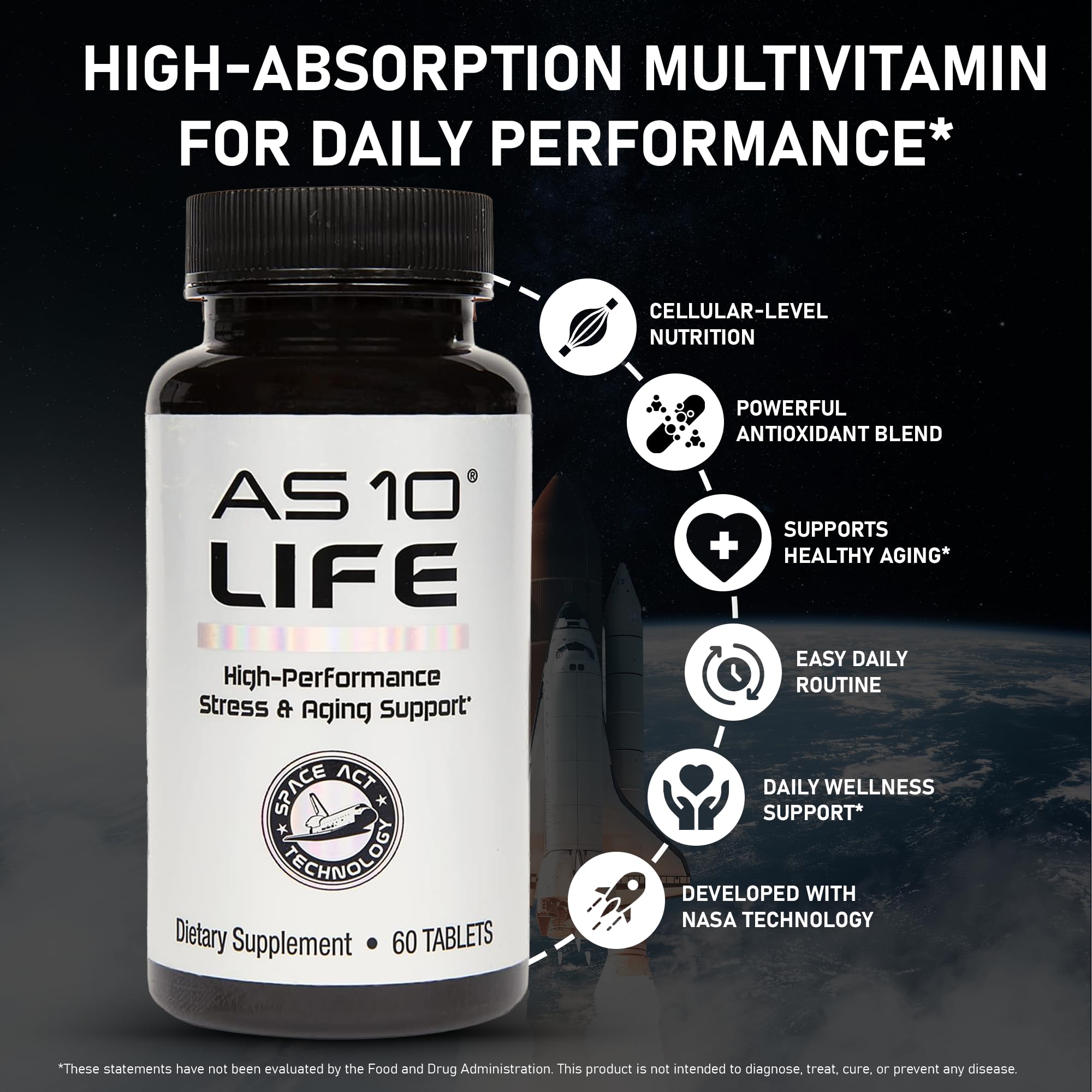 AS10 Life bottle label close-up highlighting key ingredients and BioRelease.