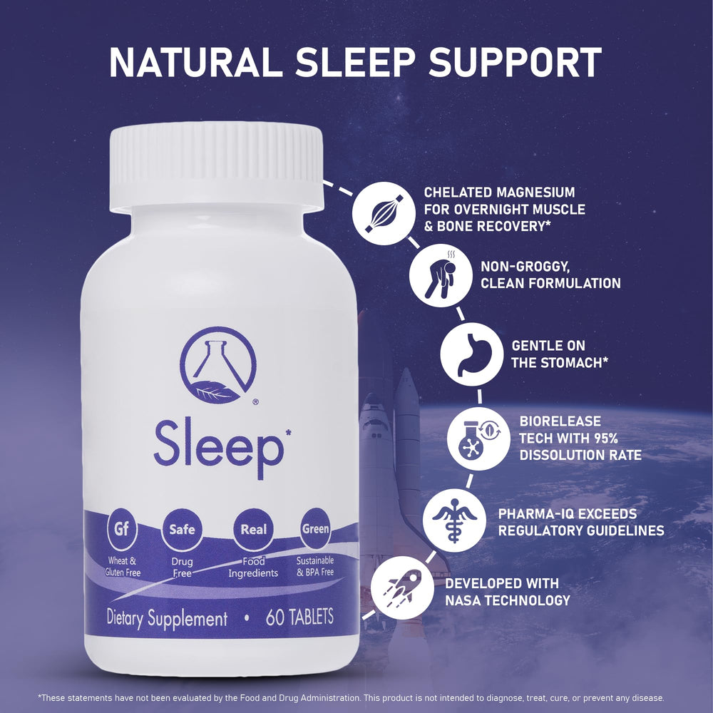 Nugevity Sleeping Aid label highlighting valerian, magnesium, and key ingredients.