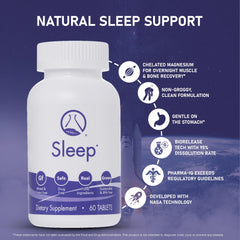 Nugevity Sleeping Aid label highlighting valerian, magnesium, and key ingredients.