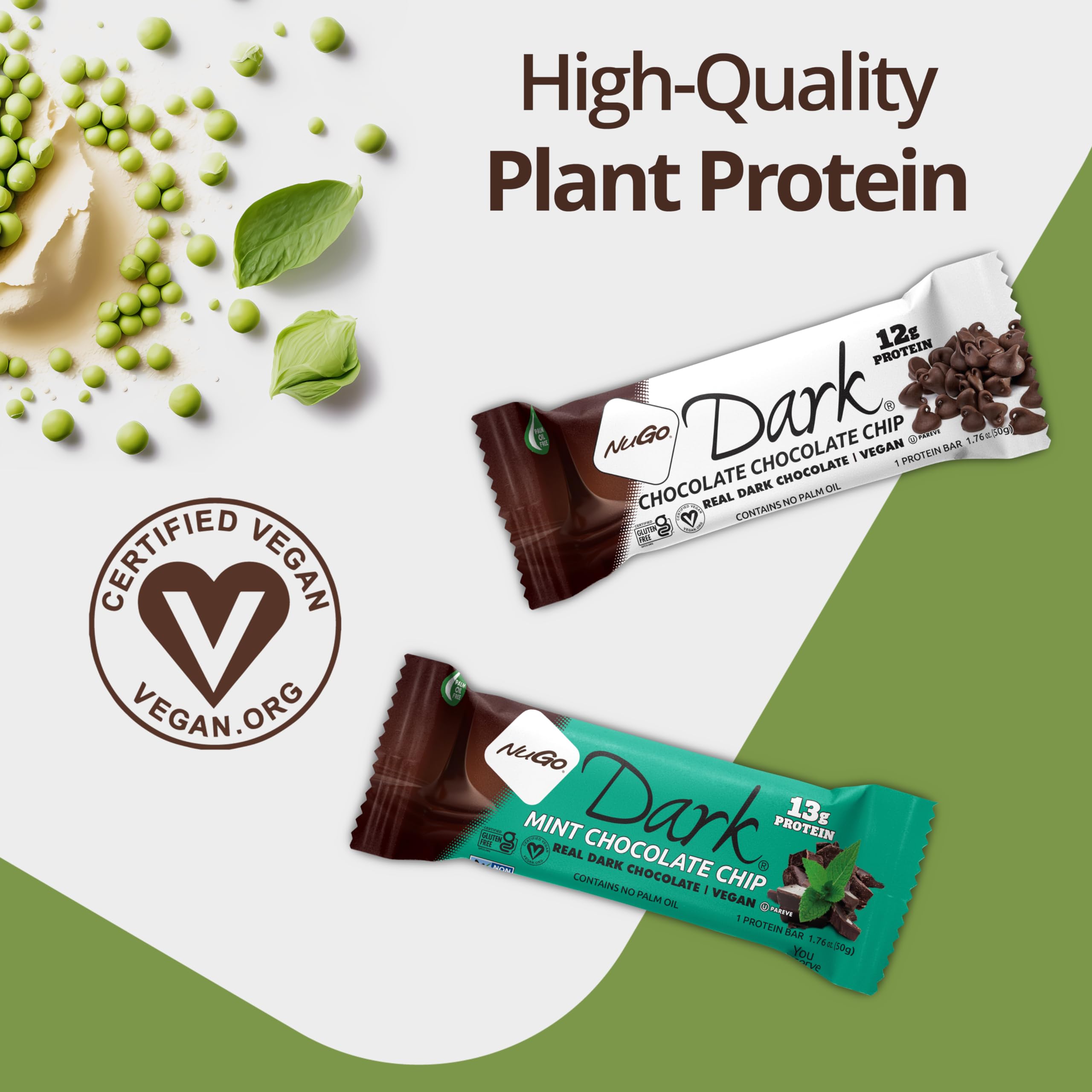 NuGo Dark gluten-free label, visible certification for gluten-free snacking.