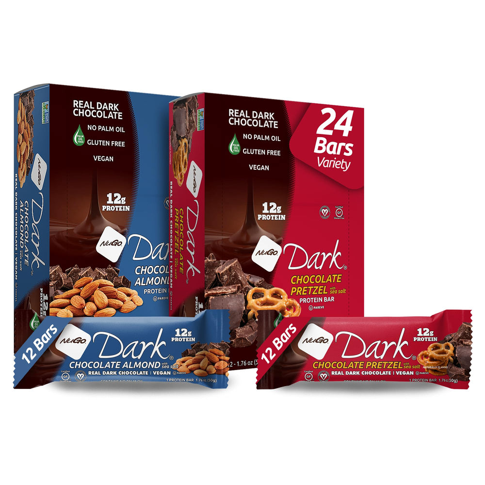 NuGo Dark Pretzel Sea Salt bar, a satisfying crunch with sea salt.