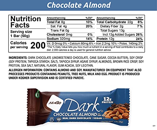 NuGo Dark protein graphic highlighting 10–13g protein per bar.